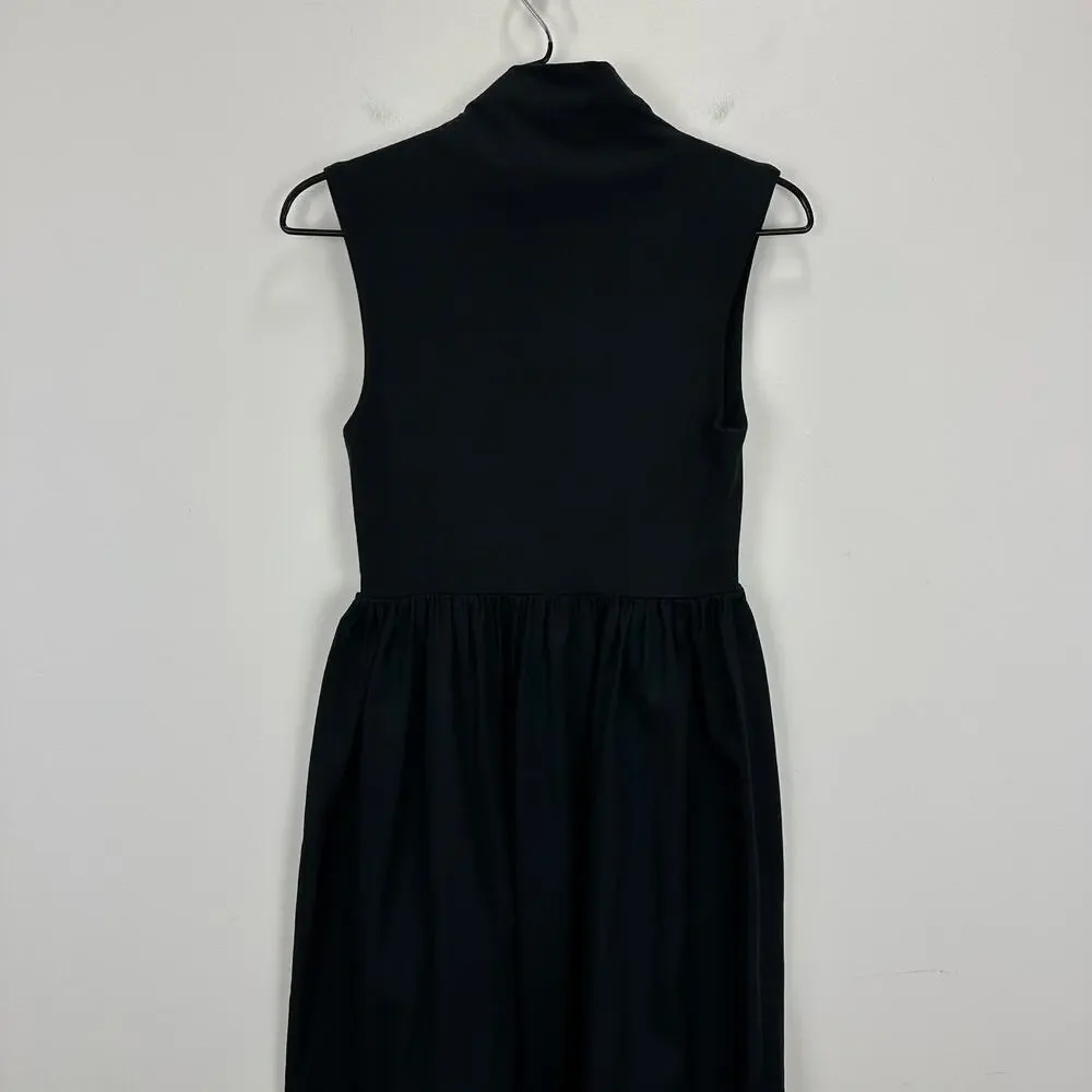 J.Crew Fitted Knit Mockneck Dress Poplin A Line Skirt Black Minimalist XXS NWT
